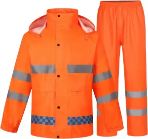 High Vis Rain Suits for Men Women Safety Waterproof Breathable Rain Coats Class 3 Reflective Strip Hi Vis Rain Gear