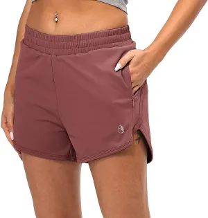 icyzone Women's Quick-Dry Athletic Sports Running Workout Shorts with Zip Pocket - 3 Inches