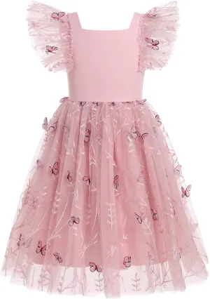 IDOPIP Embroidery Flower Girl Dress for Kids Baby Wedding Pageant Party Communion Dresses Backless Butterfly Birthday Gown