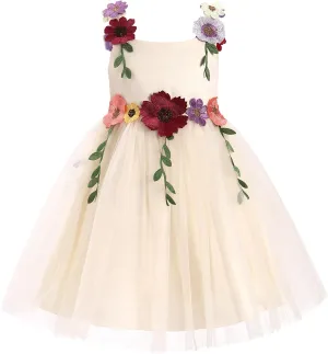 IDOPIP Toddler Baby Embroidery Flower Girl Dress for Kids Wedding Pageant Party Prom Gown Communion Birthday Tulle Dresses