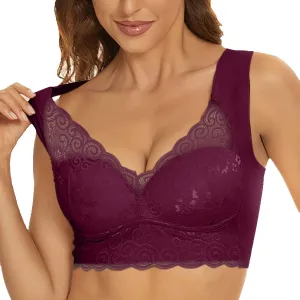 Lace Bralettes for Women Padded Seamless Comfort V Neck Bra U Back Push Up Lifting Wirefree Pullover Everyday Bras