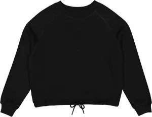 LAT Women Cropped Sweatshirt | Long Sleeve Pullover Fleece with Waist Drawstring, Black, Large