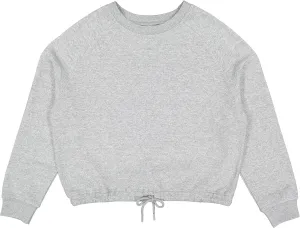 LAT Women Cropped Sweatshirt | Long Sleeve Pullover Fleece with Waist Drawstring, Heather, Small
