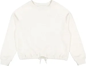LAT Women Cropped Sweatshirt | Long Sleeve Pullover Fleece with Waist Drawstring, Natural Heather, Medium