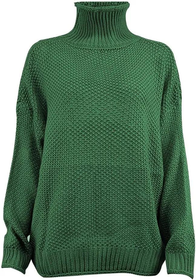 LCMTWX Long Sleeve Oversized Sweater Dress Solid Knitted Sweater Dresses Loose Turtleneck Oversize Loose Turtleneck