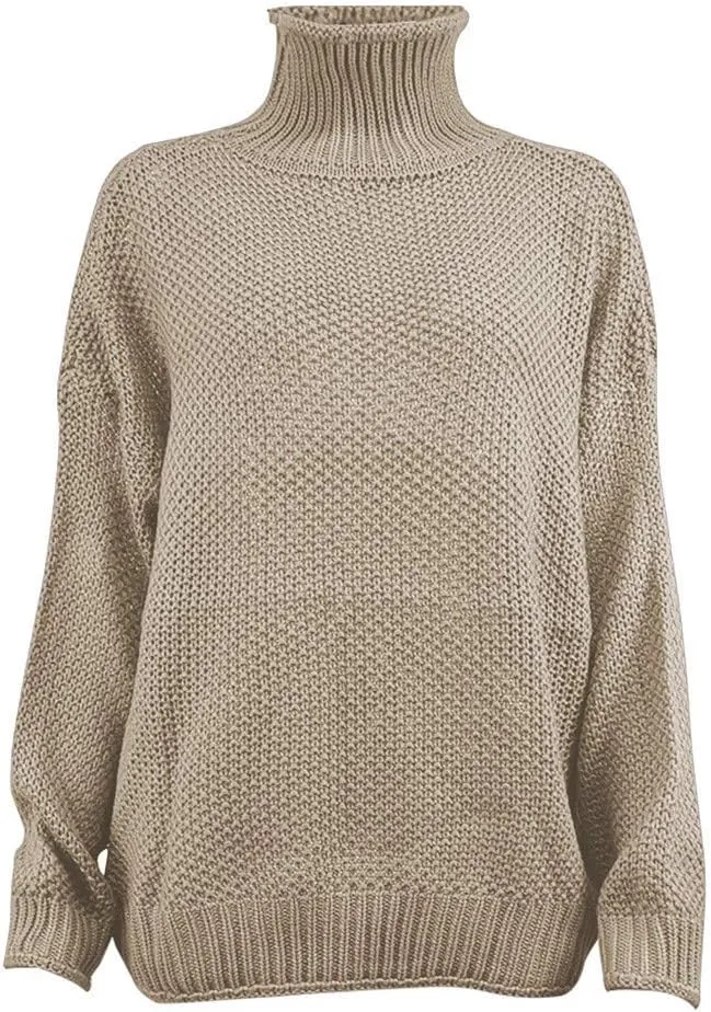 LCMTWX Long Sleeve Oversized Sweater Dress Solid Knitted Sweater Dresses Loose Turtleneck Oversize Loose Turtleneck