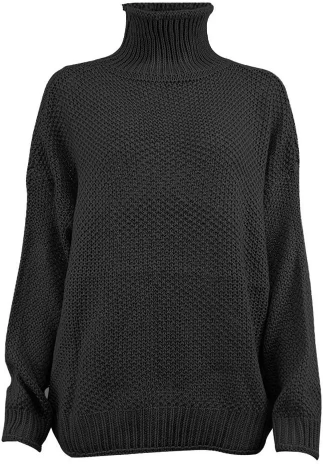 LCMTWX Long Sleeve Oversized Sweater Dress Solid Knitted Sweater Dresses Loose Turtleneck Oversize Loose Turtleneck