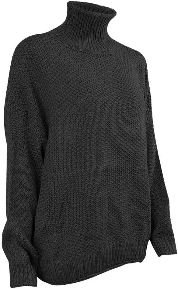 LCMTWX Long Sleeve Oversized Sweater Dress Solid Knitted Sweater Dresses Loose Turtleneck Oversize Loose Turtleneck