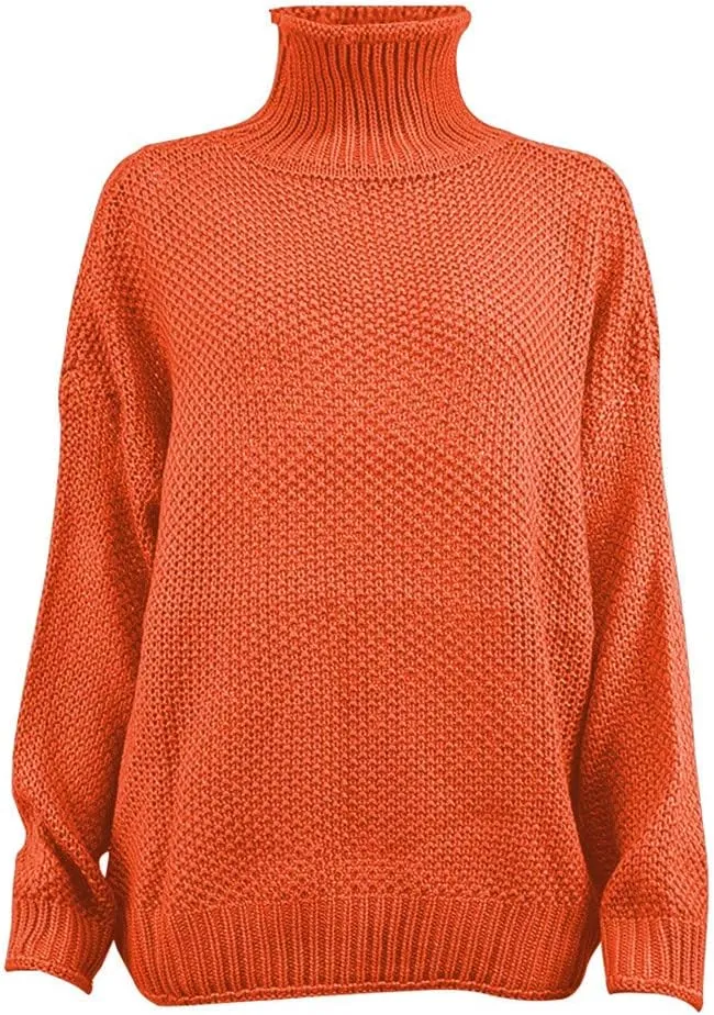 LCMTWX Long Sleeve Oversized Sweater Dress Solid Knitted Sweater Dresses Loose Turtleneck Oversize Loose Turtleneck