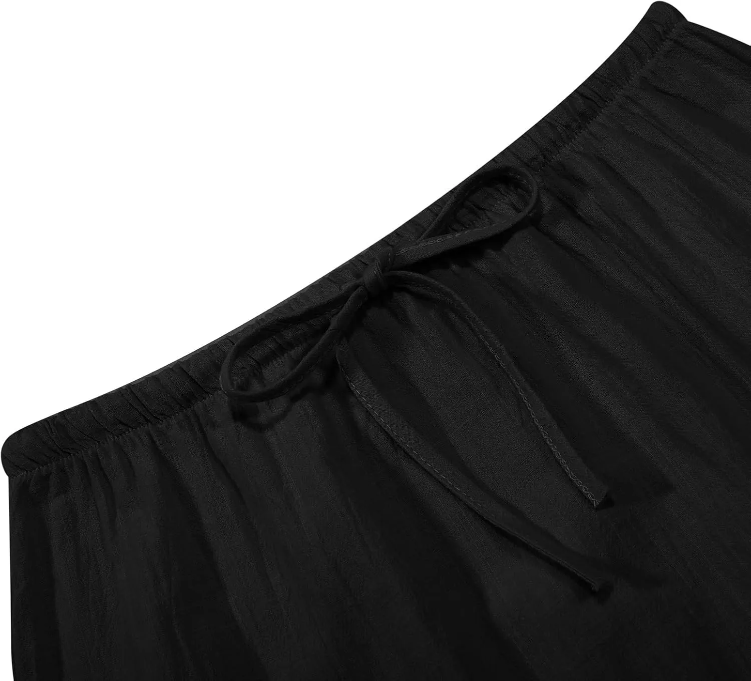 Linen Flared Maxi Skirts for Women 2025 Summer Trendy Elastic Waist Drawstring Long Flowy Pencil Skirt