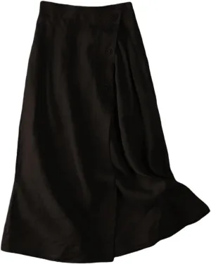 Linen Skirts for Women Summer Elastic Back Buttoned Side Solir Color Swing Midi A Line Skirt