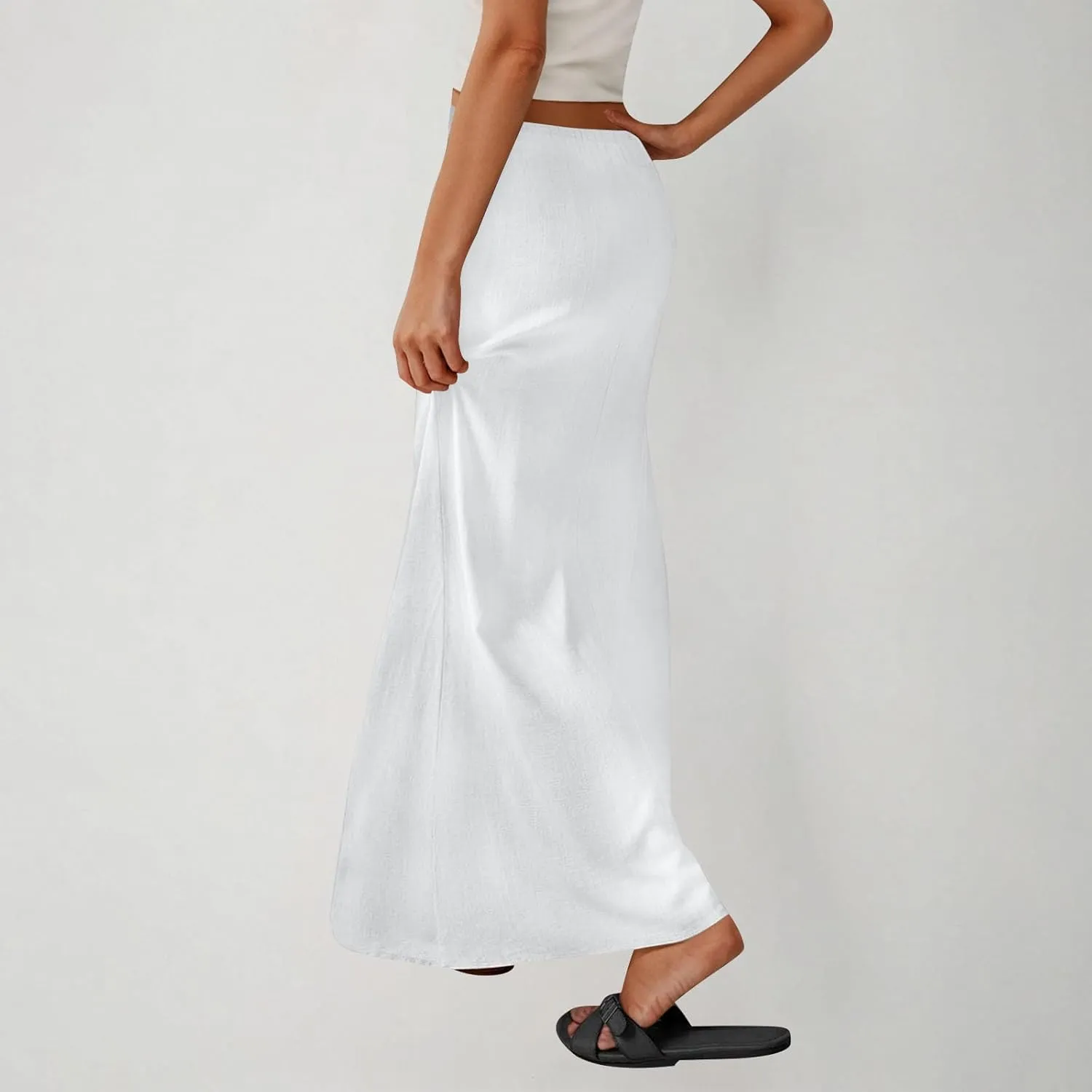 Long Skirts for Women Boho Vacation Flowy Maxi Skirt Lightweight Drawstring Low Rise Ankle Length Slim A Line Skirt