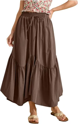 Long Skirts for Women Solid High Waisted Pleated Renaissance Skirt Casual Summer Fashion Flowy Tiered A-Line Skirts