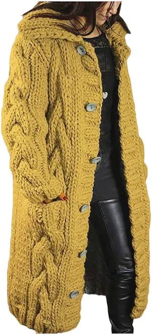 Long Sleeve Oversized Sweater Dress Sweater Breasted Cardigan Hood Sleeves Women's Coat Loose Turtleneck Oversize