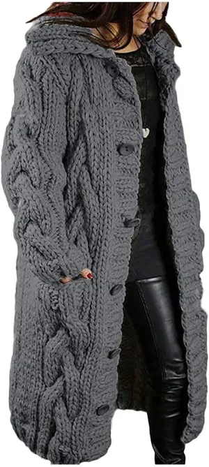 Long Sleeve Oversized Sweater Dress Sweater Breasted Cardigan Hood Sleeves Women's Coat Loose Turtleneck Oversize