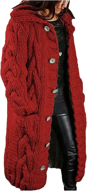 Long Sleeve Oversized Sweater Dress Sweater Breasted Cardigan Hood Sleeves Women's Coat Loose Turtleneck Oversize