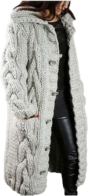 Long Sleeve Oversized Sweater Dress Sweater Breasted Cardigan Hood Sleeves Women's Coat Loose Turtleneck Oversize