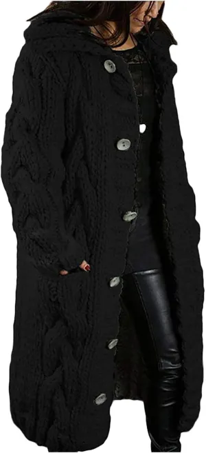 Long Sleeve Oversized Sweater Dress Sweater Breasted Cardigan Hood Sleeves Women's Coat Loose Turtleneck Oversize