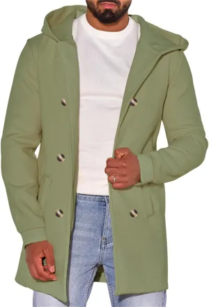 Mens Classic Trench Coat Wool Blend Cardigan Jacket Fleece Lined Long Business Overcoat Warm Hooded Double-Breasted Pea Coat