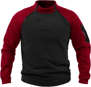 Mens Combat Tactical Shirts Casual Military Fleece Mockneck Side Zipper Warm Outdoor Work Pullover Big-Tall Tops