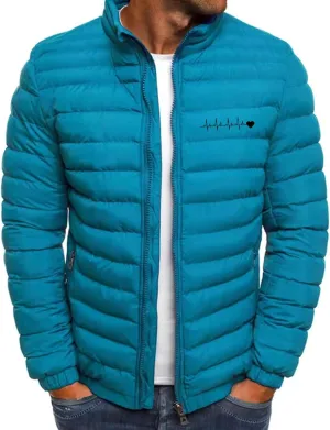 Men's Down Puffer Jacket ECG Love Printed Winter Warm Coats Packable Waterproof Outerwear