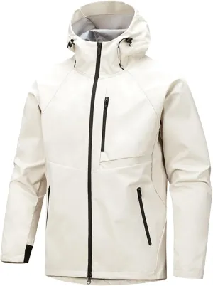 Men's Lightweight Waterproof Rain Jacket Windproof Hooded Jacket Outdoor Rain Coat Zip Up Thin Raincoat with Pockets