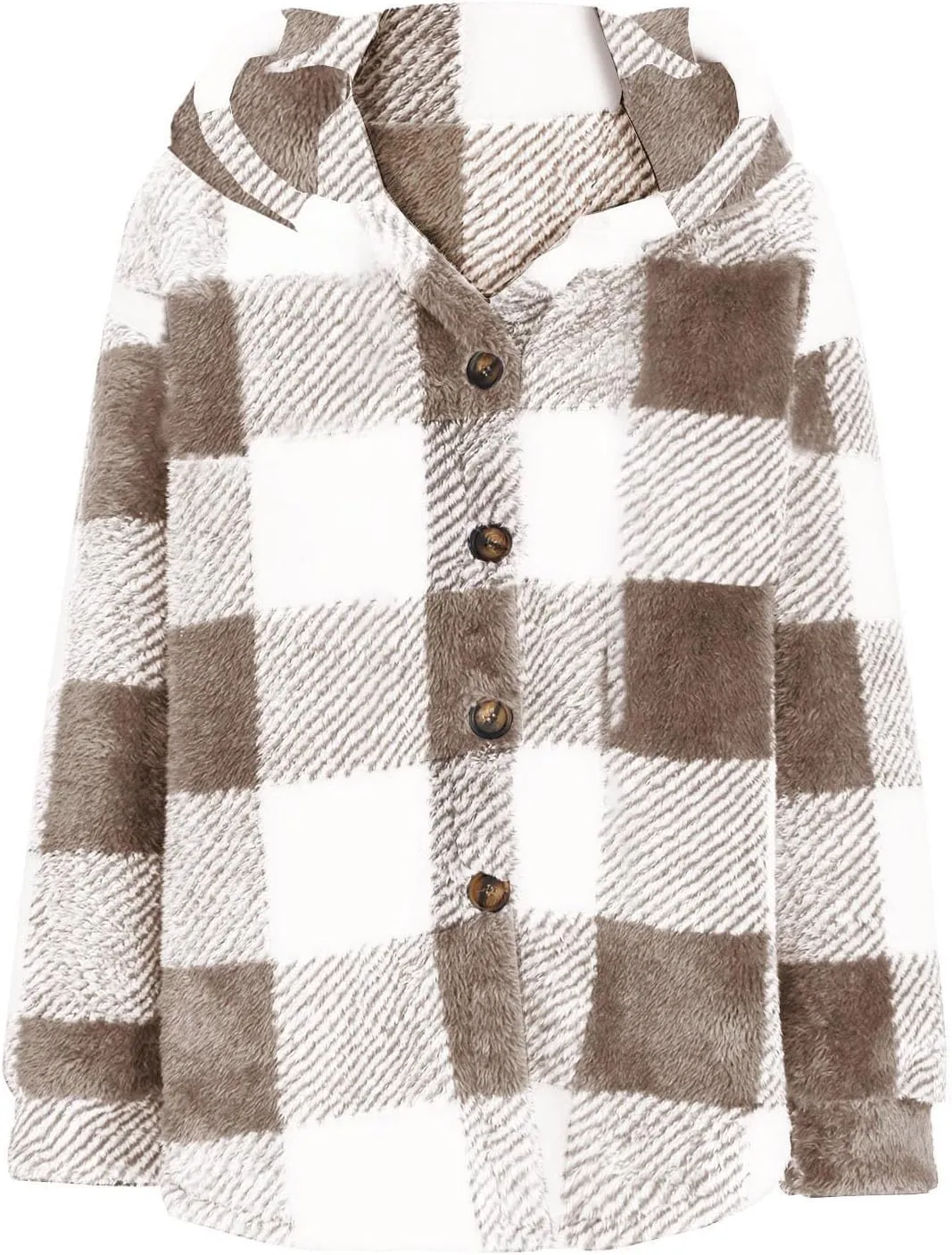 Mens Plaid Jackets 2024 Winter Warm Fuzzy Fleece Cardigans Jackets Plus Size Button Down Long Sleeve Hooded Coat