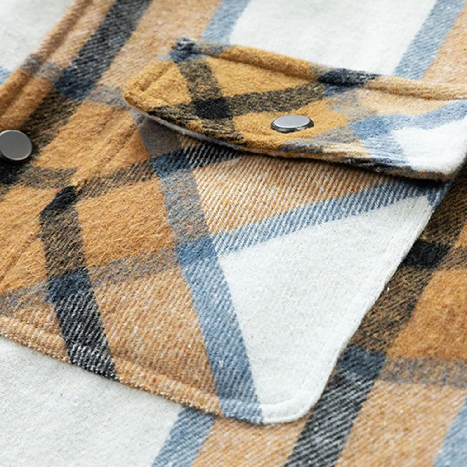 Mens Shacket Flannel Lined Long Sleeve Plaid Hooded Shirt Jackets Drawstring Casual Button Down Shacket Jacket