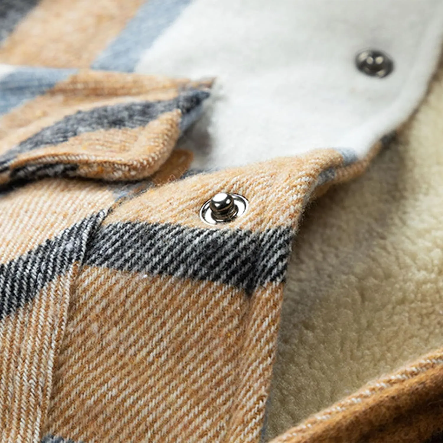 Mens Shacket Flannel Lined Long Sleeve Plaid Hooded Shirt Jackets Drawstring Casual Button Down Shacket Jacket