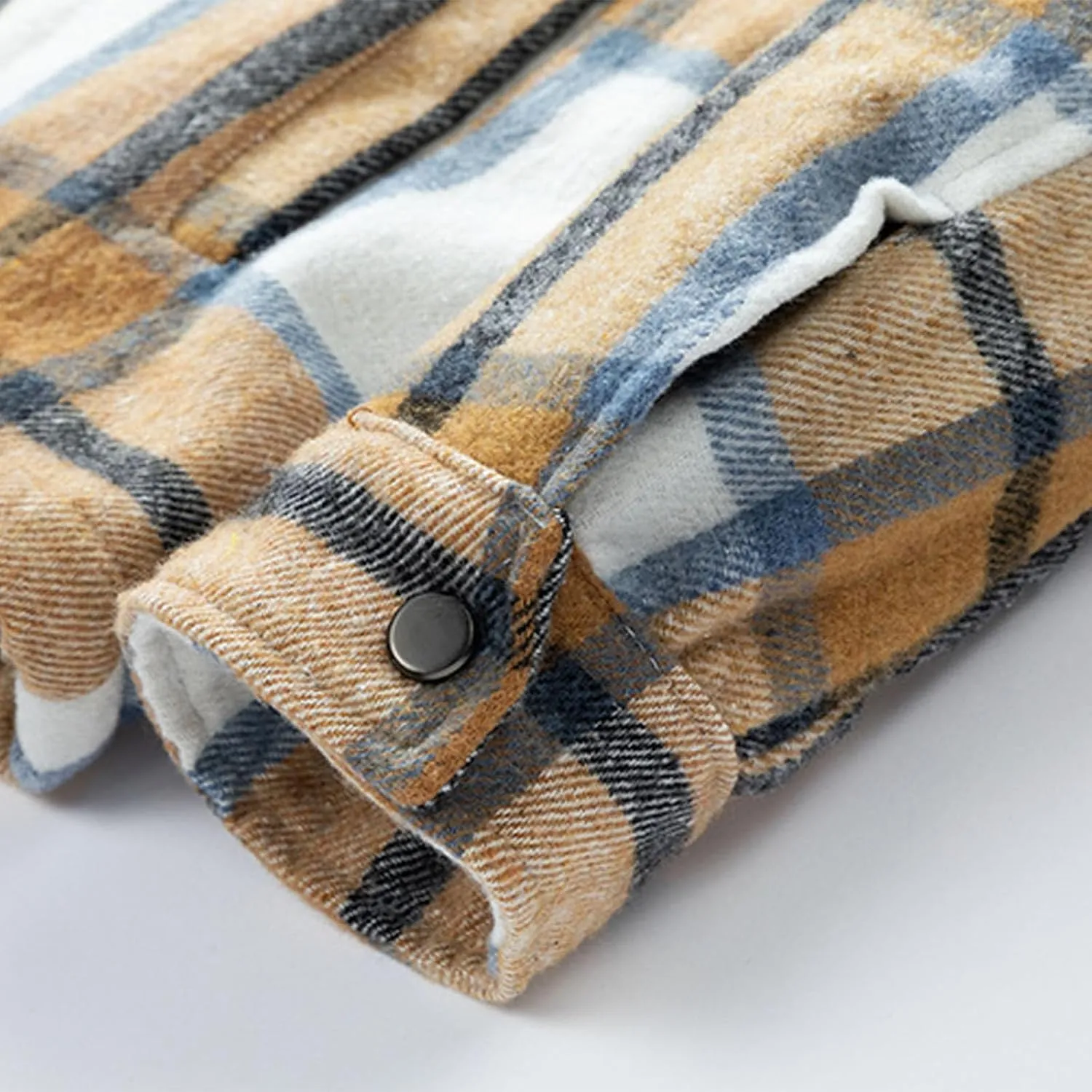 Mens Shacket Flannel Lined Long Sleeve Plaid Hooded Shirt Jackets Drawstring Casual Button Down Shacket Jacket