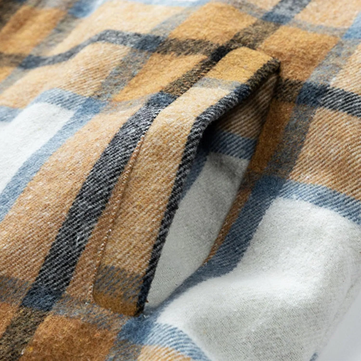 Mens Shacket Flannel Lined Long Sleeve Plaid Hooded Shirt Jackets Drawstring Casual Button Down Shacket Jacket