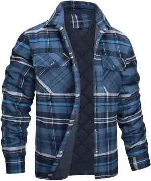 Mens Sherpa Lined Shacket Regular Fit Long Sleeve Plaid Shacket Coat Casual Long Sleeve Buttons Shirts Jackets