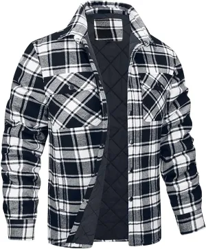 Mens Sherpa Lined Shacket Regular Fit Long Sleeve Plaid Shacket Coat Casual Long Sleeve Buttons Shirts Jackets