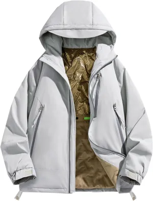 Mens Ski Jacket Lightweight Fashion Insulated Hooded Jackets Oversized Windproof Hooded Rain Full Zip Down Jacket