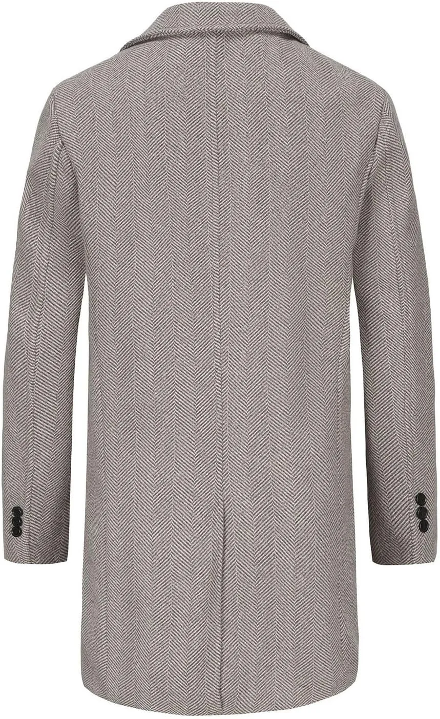 Men's Trench Winter Pea Coat Notched Collar Warm Single Breasted Overcoat with Pockets
