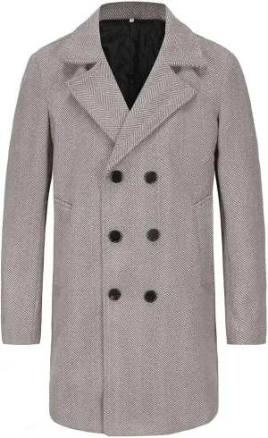Men's Trench Winter Pea Coat Notched Collar Warm Single Breasted Overcoat with Pockets