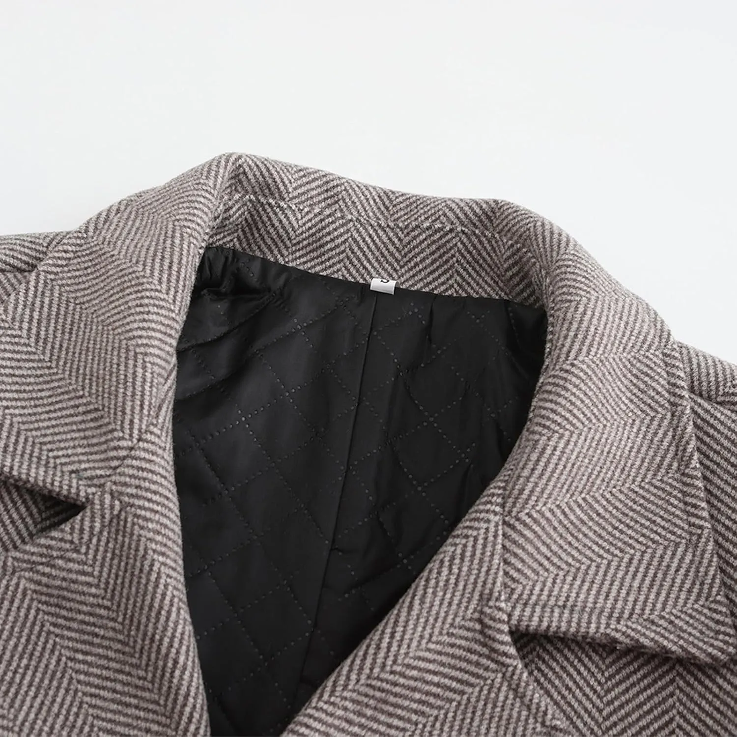 Men's Trench Winter Pea Coat Notched Collar Warm Single Breasted Overcoat with Pockets
