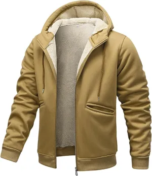 Men's Warm Fleece Lined Coat 2024 Fall Winter Fashion Thick Jacket Zip Pocket Tops Casual Drawstring Hooded Jackets
