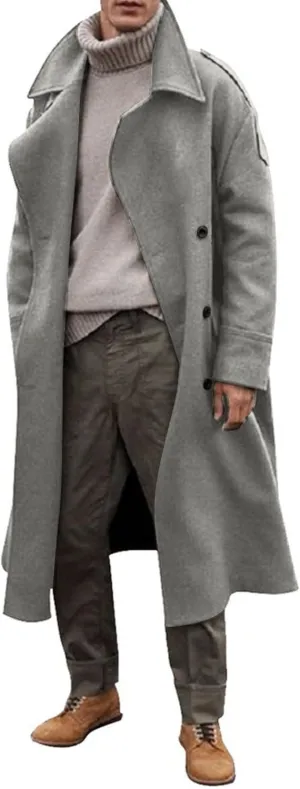 Men's Warm Single Breasted Peacoat Slim Fit Trench Winter Overcoat with Pockets