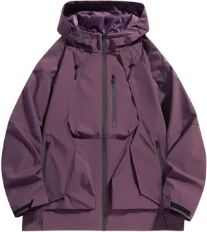 Mens Waterproof Rain Jacket Outdoor Softshell Hiking Jacket Oversized Hooded Rain Coat Windbreaker Warm Fall Clothes