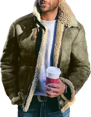 Mens Winter Coats, Men's Bomber Jackets Faux Leather Sherpa Fleece Lined Suede Jackets Heavyweight Faux Fur Overcoats