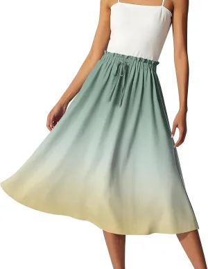 Midi Boho Floral Skirts for Women Trendy A Line Skirt Drawstring High Elastic Waist Comfy Flowy Skorts