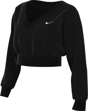 Nike Sportswear Phoenix Fleece Women's Cropped V-Neck Top (FN3651-010, Black/Sail) Size Small