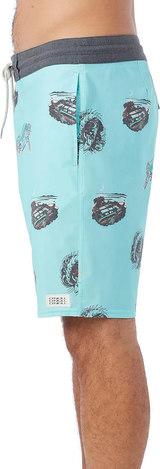 O'NEILL Men's 19 Inch Tropical Print Boardshorts - Quick Dry Swim Trunks for Men with Fabric and Pockets