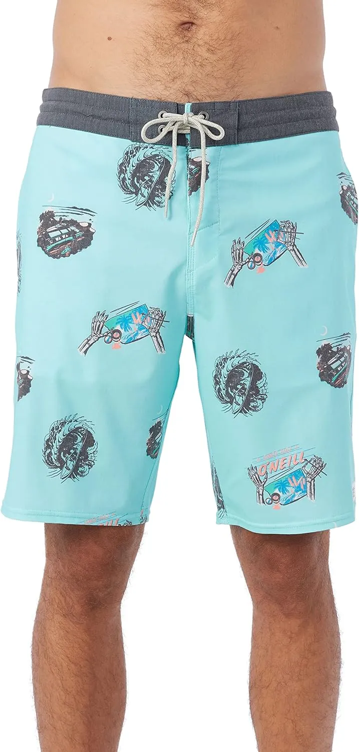 O'NEILL Men's 19 Inch Tropical Print Boardshorts - Quick Dry Swim Trunks for Men with Fabric and Pockets