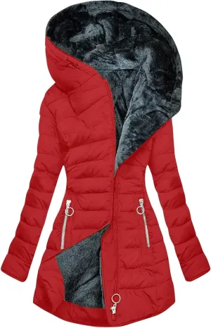 Oplxuo Womens Winter Coats Thickened Sherpa Fleece Lined Warm Quilted Jackets Zip Up Hoodie Windproof Outerwear with Fur Hood