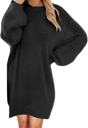 Oversized Sweater Dresses for Women Crewneck Long Sleeve Tunic Sweatshirts Plush Fleece Baggy Mini Dress Fall Outfits