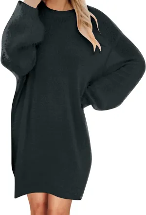 Oversized Sweater Dresses for Women Crewneck Long Sleeve Tunic Sweatshirts Plush Fleece Baggy Mini Dress Fall Outfits