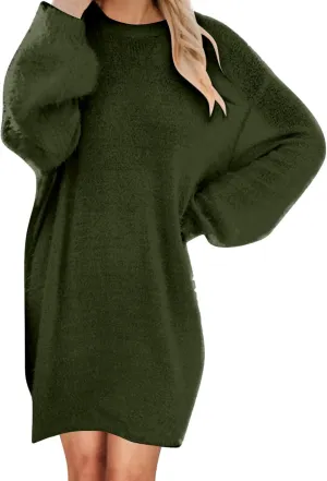 Oversized Sweater Dresses for Women Crewneck Long Sleeve Tunic Sweatshirts Plush Fleece Baggy Mini Dress Fall Outfits