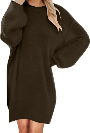 Oversized Sweater Dresses for Women Crewneck Long Sleeve Tunic Sweatshirts Plush Fleece Baggy Mini Dress Fall Outfits
